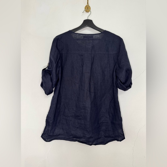 NWOT Women’s Ellen Tracy Roll Tab Shirt Sleeve 100% Linen Tunic 1/4 Zip Top S - Picture 2 of 7